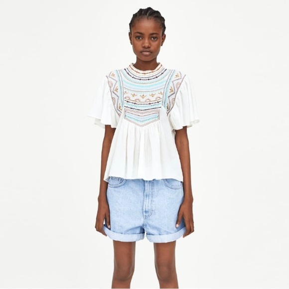 Zara Flowy embroidered top - Picture 1 of 5